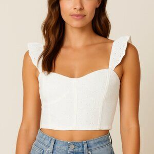 Princess Polly Women’s White Eyelet Cropped Sleeveless Blouse, size 12